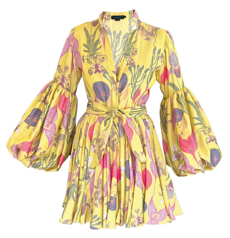 CARTA Y LETRA DRESS IN BOTANICA YELLOW PRINT - No Pise La Grama Web