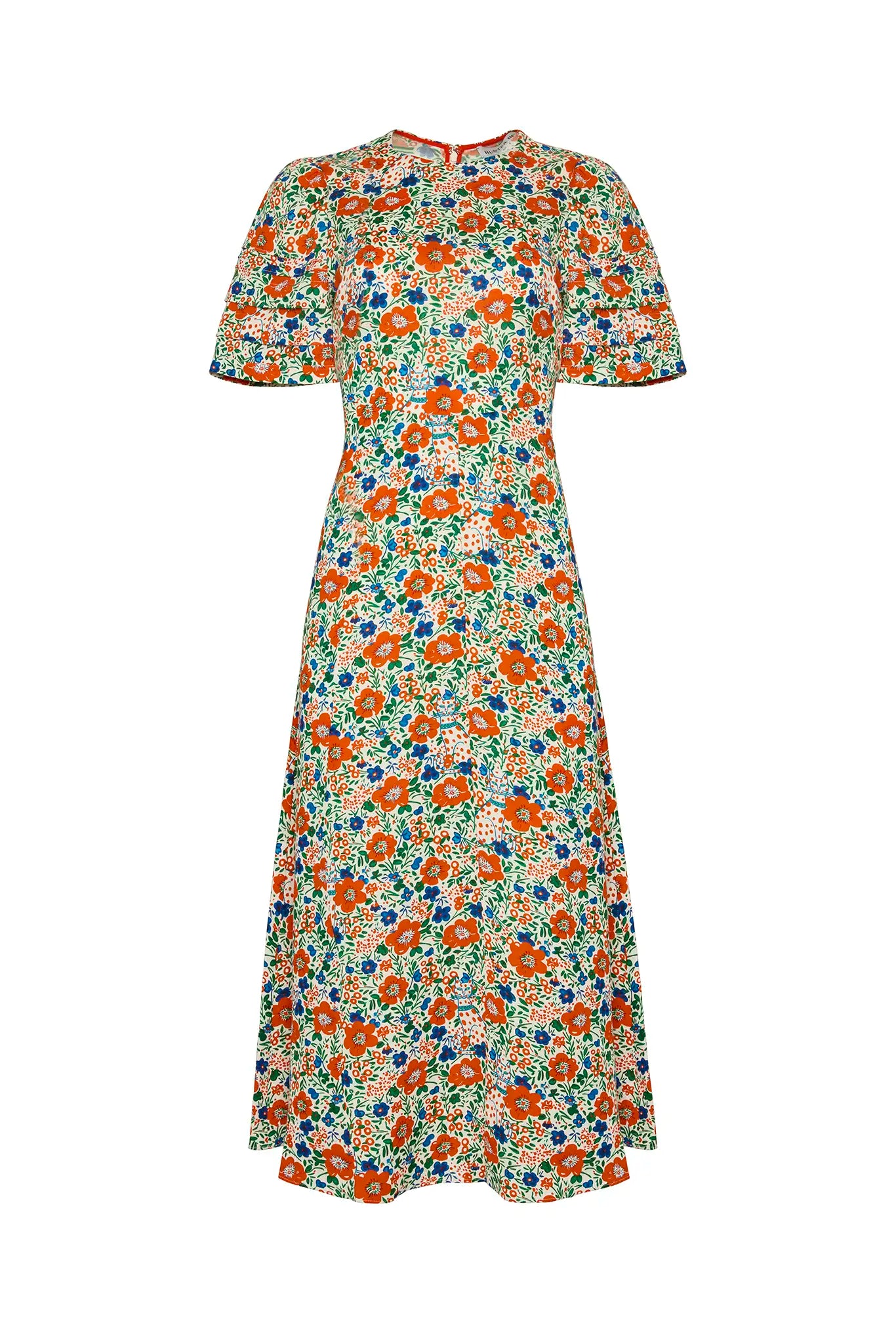 The Casey Dress is a sheath midi dress with a curved waist seam and a relaxed skirt.