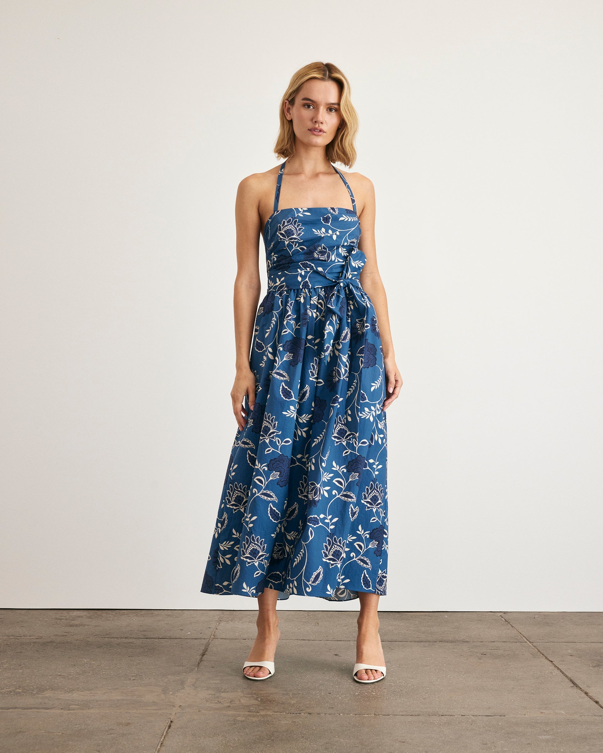 Cassandra Dress in French Blue & Cream