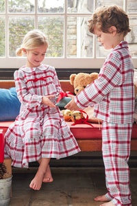 Little English traditional clothing, classic pajama set in holiday plaid pattern for little boy, holiday collection