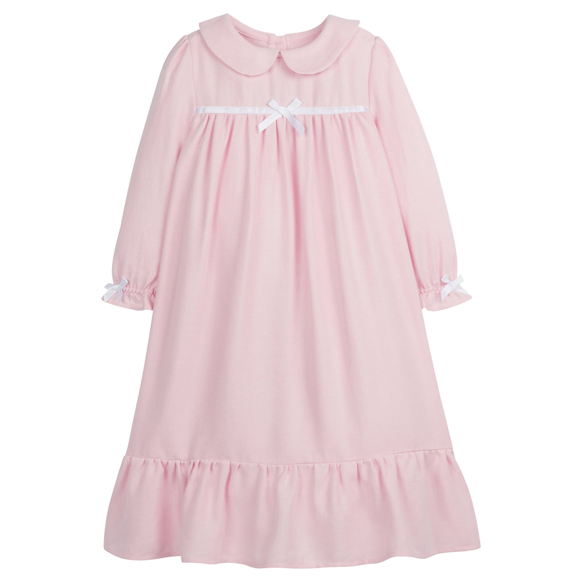 Little English traditional girl's flannel style nightgown, little girl's classic christmas nightgown with bow in light pink