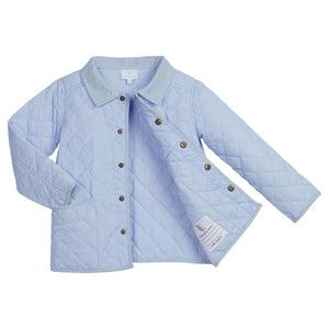 Little English children's classic quilted jacket in light blue with corduroy details