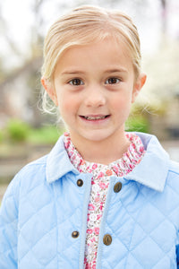 Little English children's classic quilted jacket in light blue with corduroy details