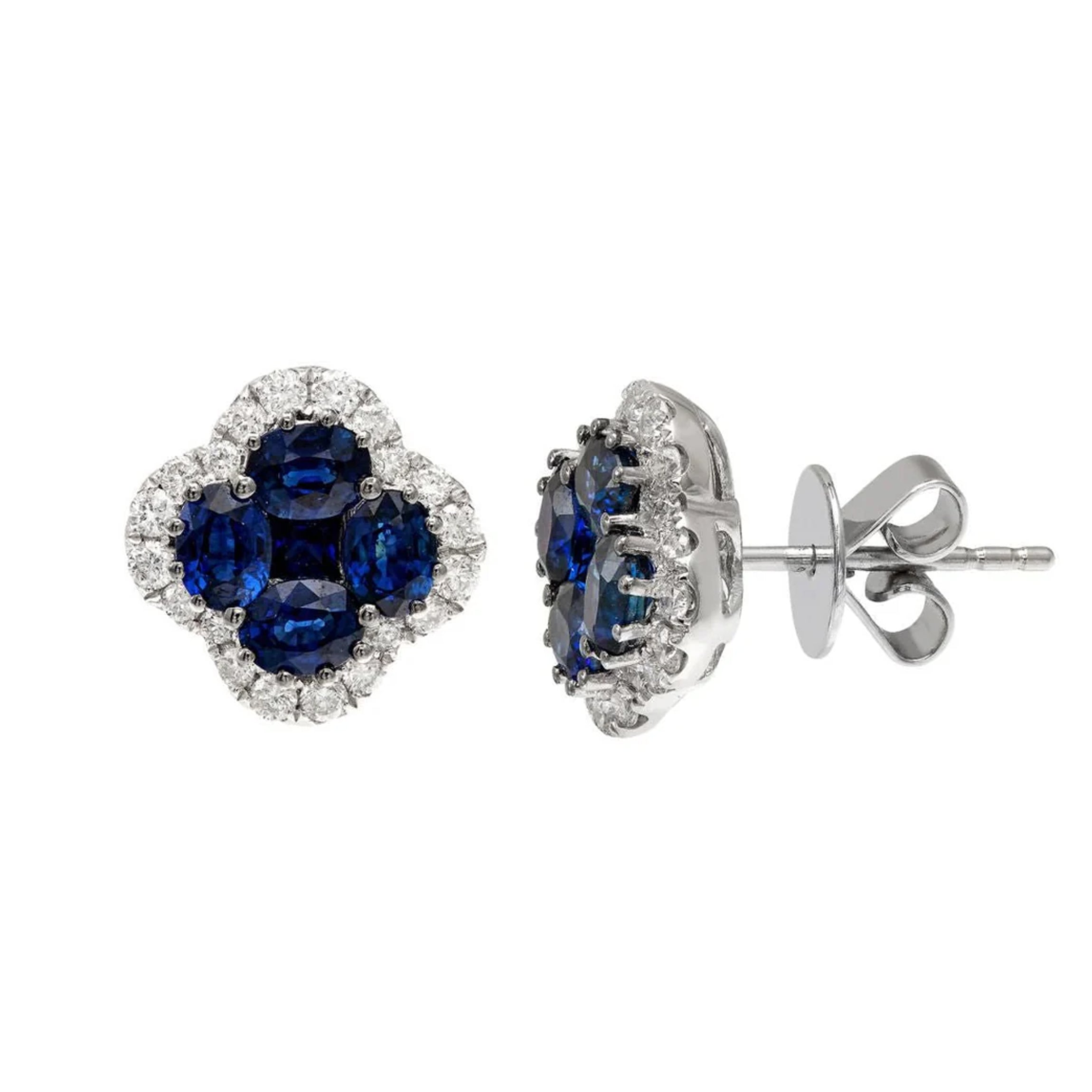 Clover Blue Sapphire Stud Earrings