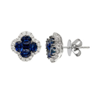 Clover Blue Sapphire Stud Earrings