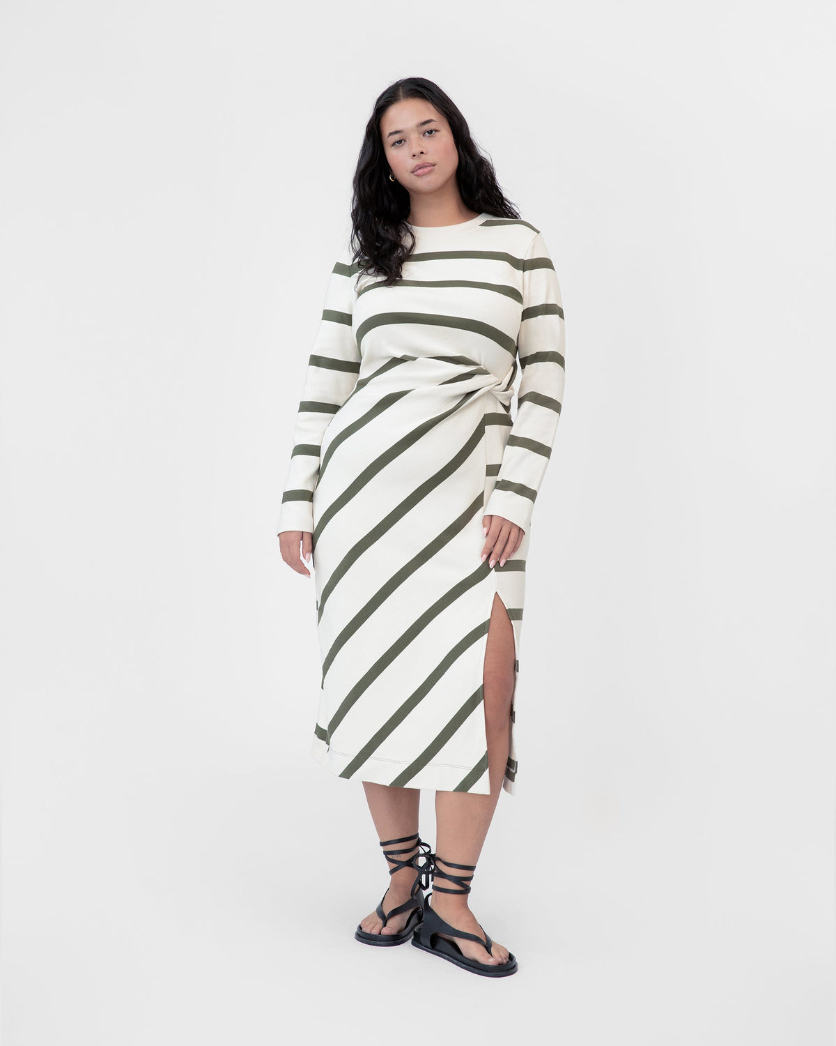 Cody Dress in Cream & Fern Wide Stripe