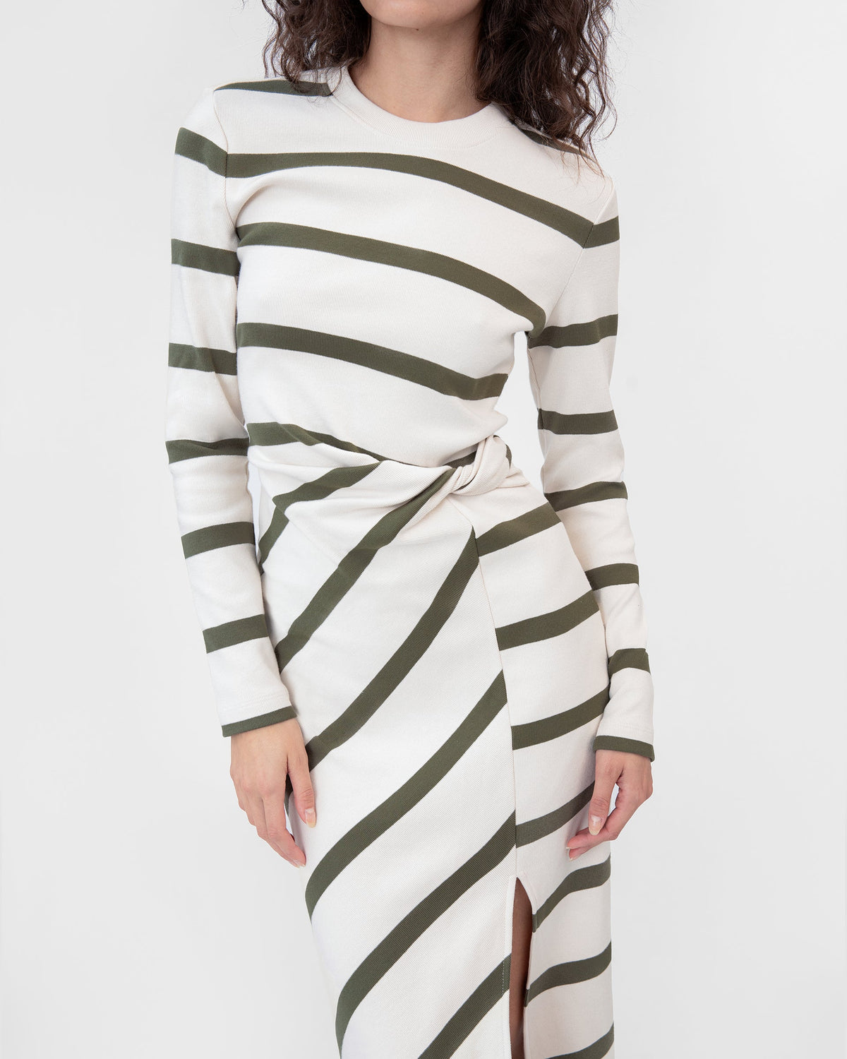 Cody Dress in Cream & Fern Wide Stripe