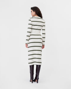 Cody Dress in Cream & Fern Wide Stripe