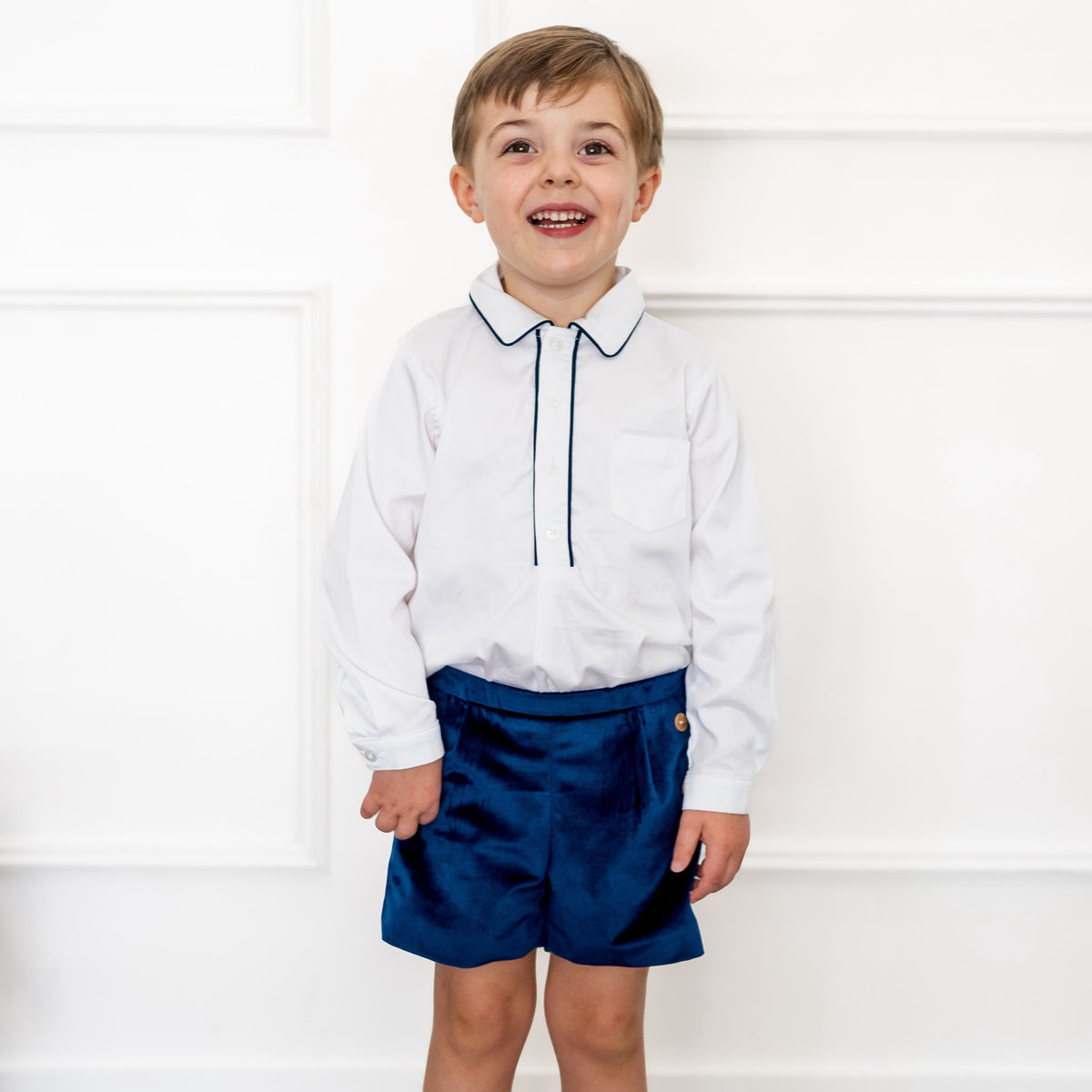 Hayden Long Sleeve Boy Set in Navy Velvet