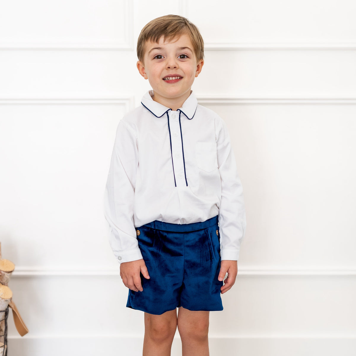 Hayden Long Sleeve Boy Set in Navy Velvet