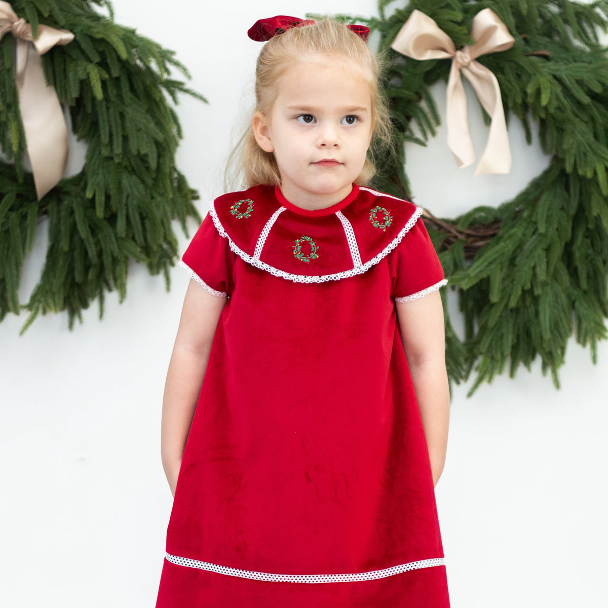 Avery Girl Dress in Red Velvet