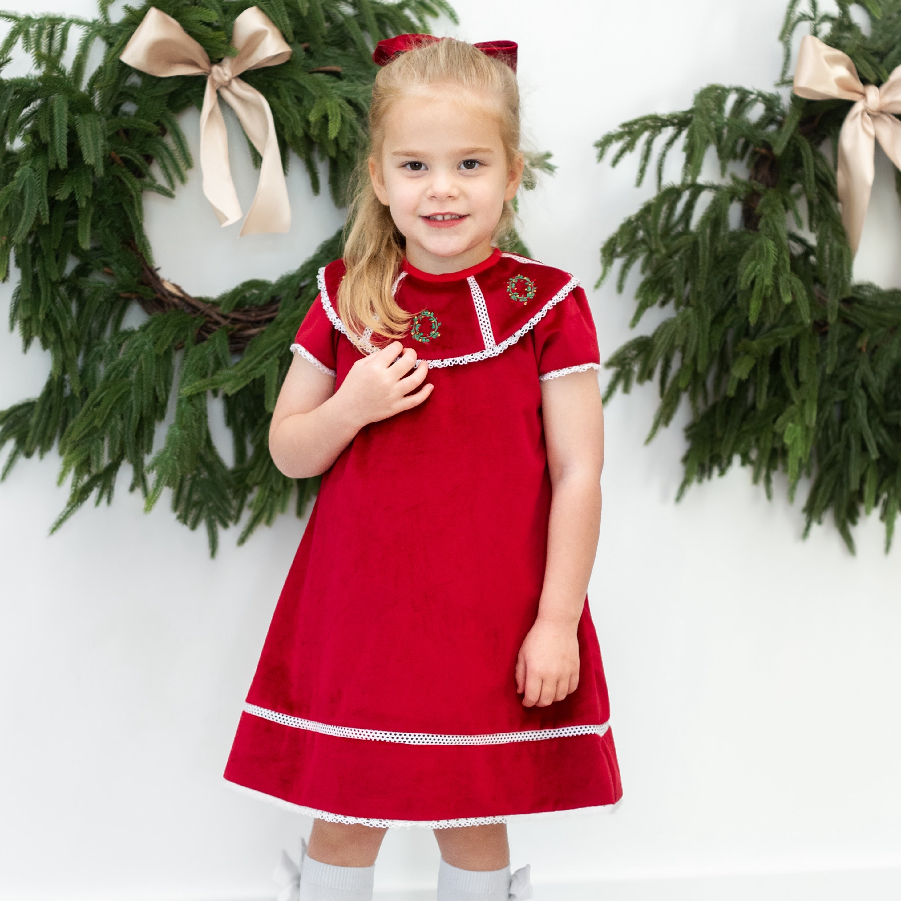 Avery Girl Dress in Red Velvet