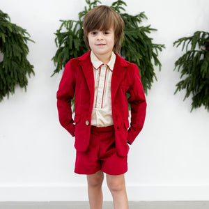 Hayden Long Sleeve Boy Set in Red Velvet