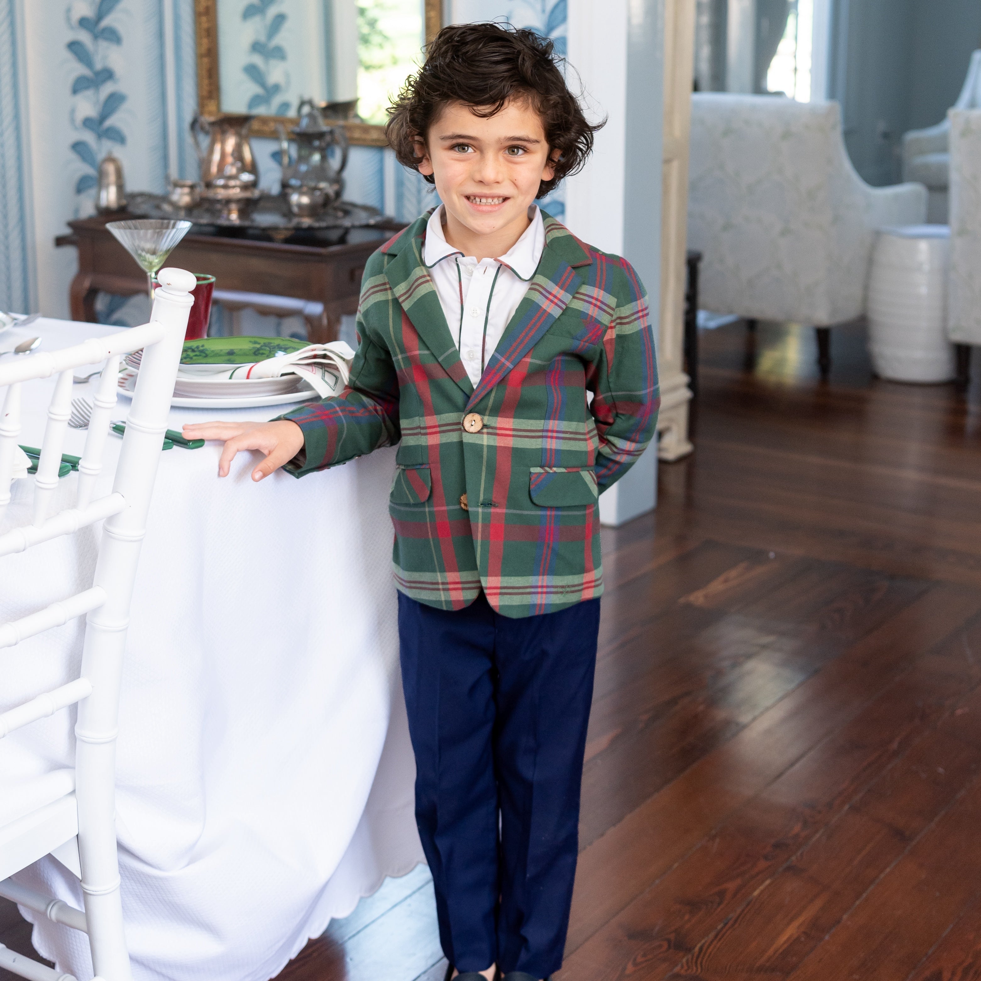 Hayden Boy Blazer in Green Tartan