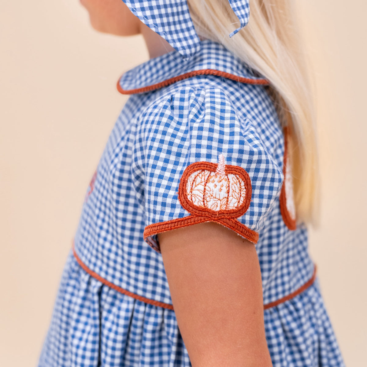 Sarita Girl Dress in Classic Gingham Pumpkin