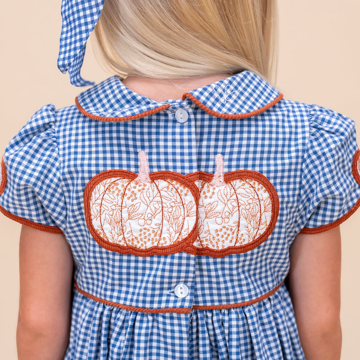 Sarita Girl Dress in Classic Gingham Pumpkin