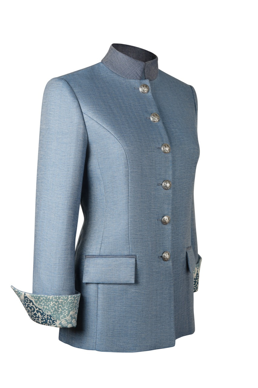 Camille Bleu Jacket in Blue Linen