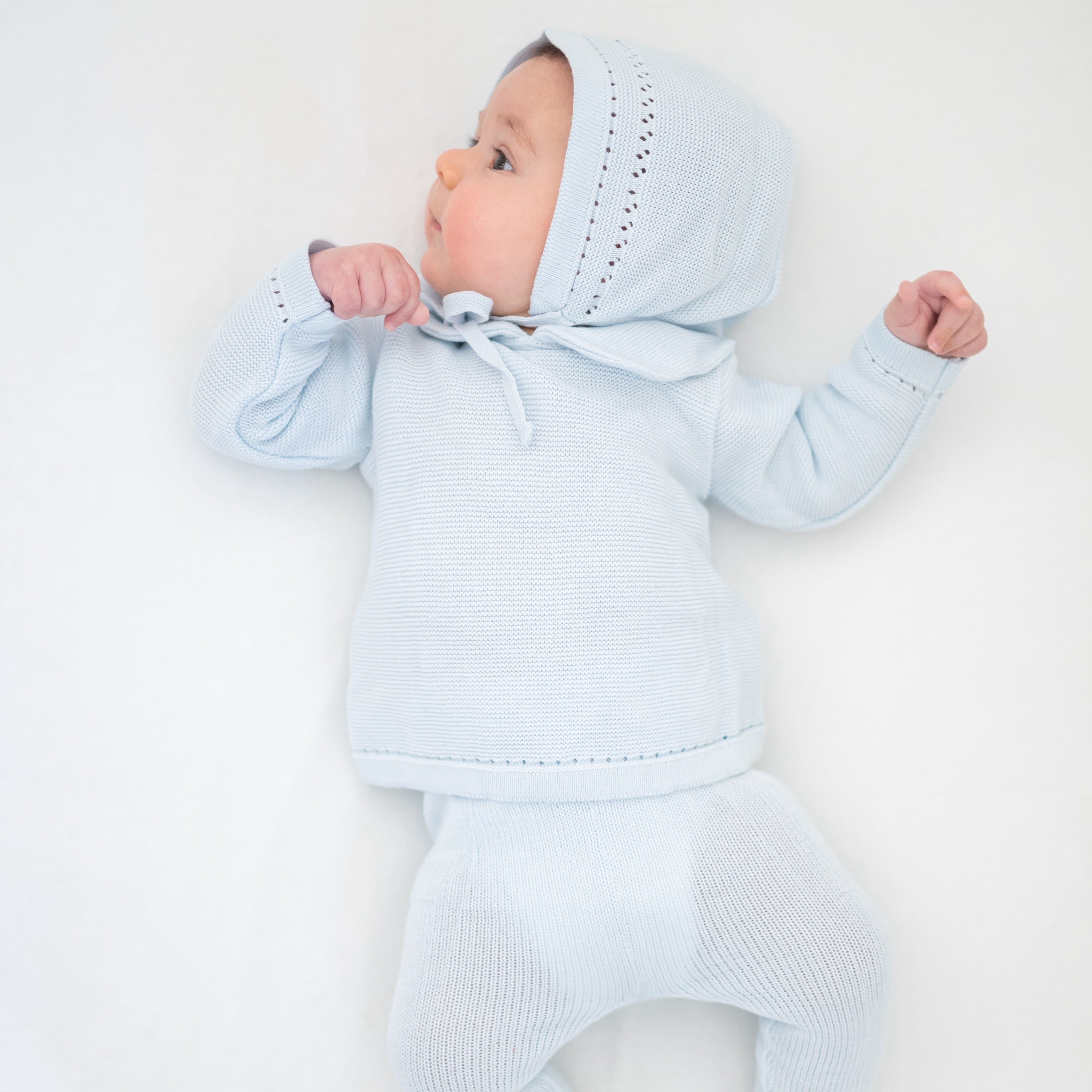 Knit Baby Boy Sweater & Stockings Set in Light Blue