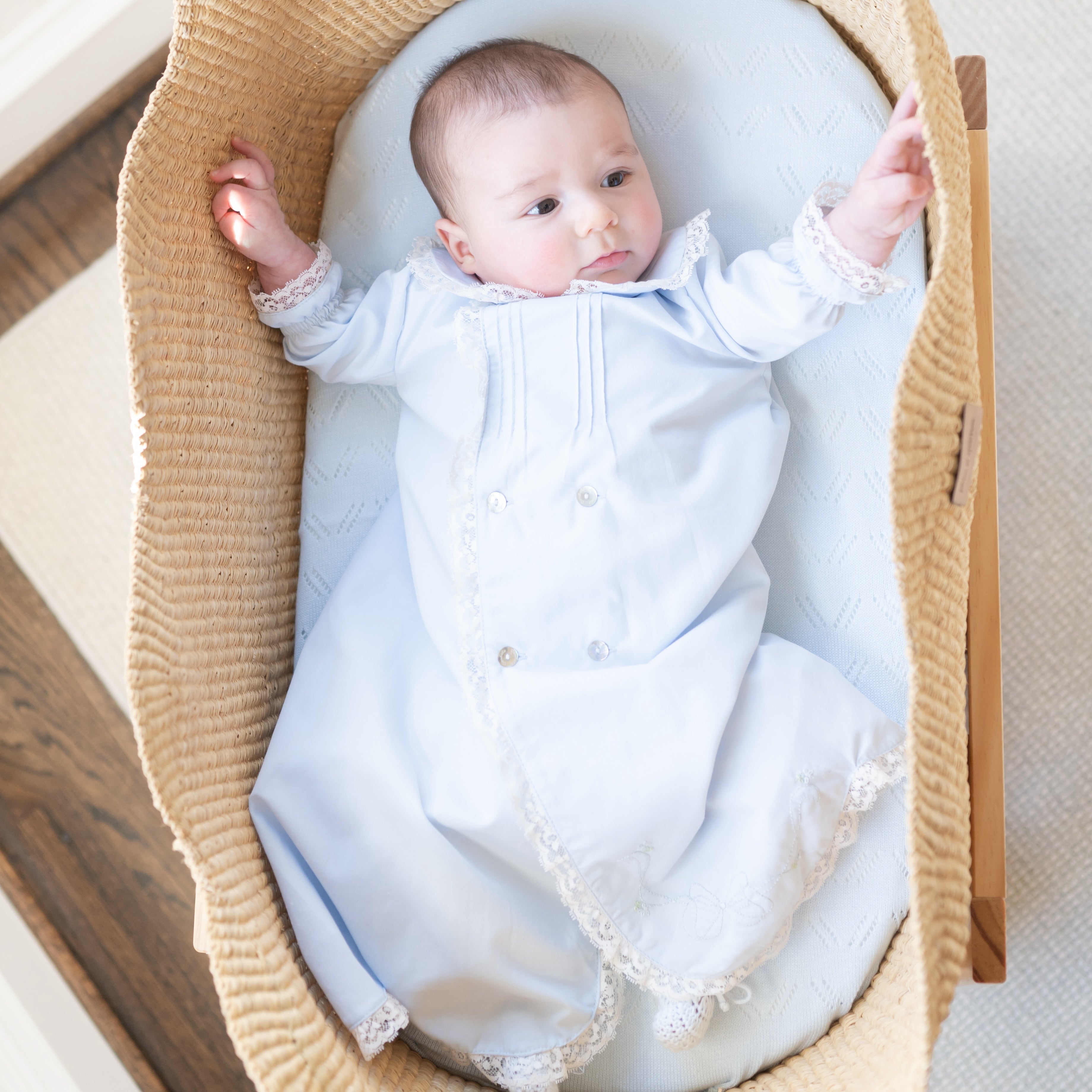 Baby Gown With Bonnet in Light Blue