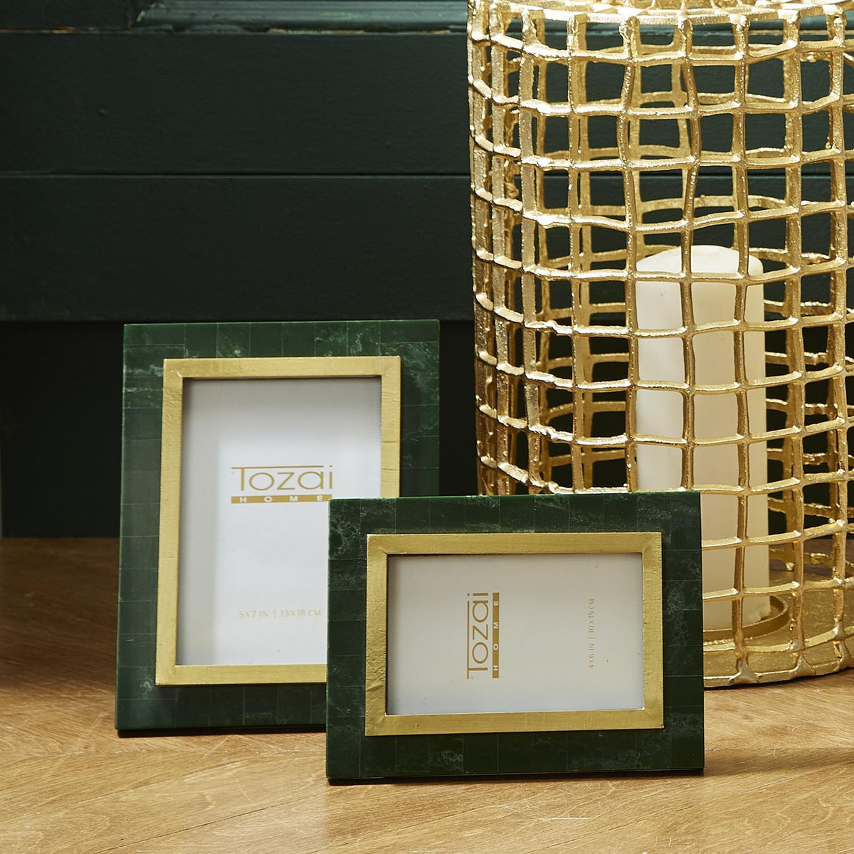 Aventurine Green and Gold Photo Frame Includes, Set of 2