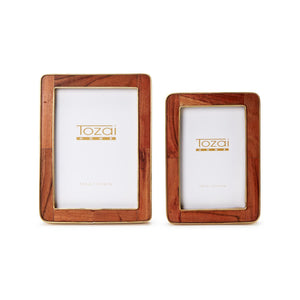 Wood Rounded Edge with Brass Photo Frames, Set of 2