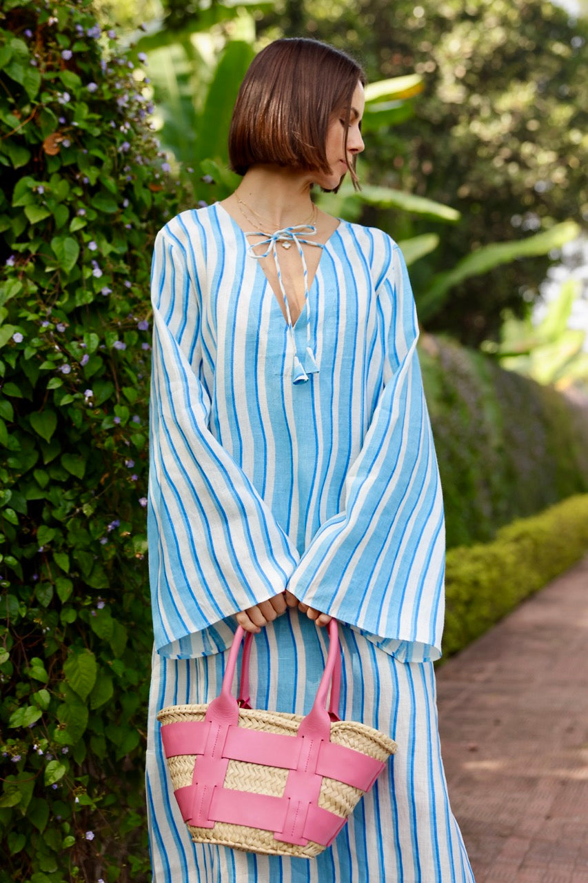 Doha Kaftan in Aqua Stripe