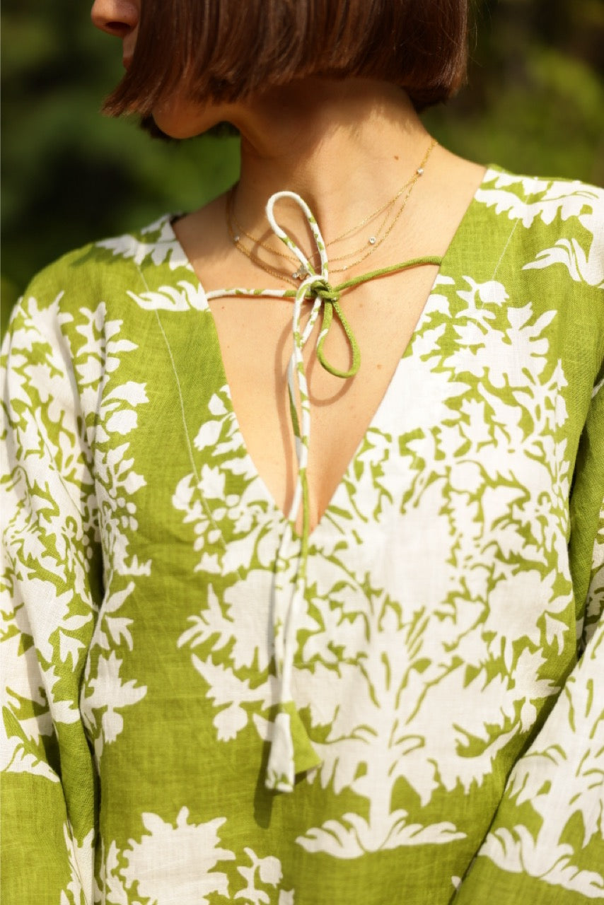 Doha Kaftan in Green Bouquet
