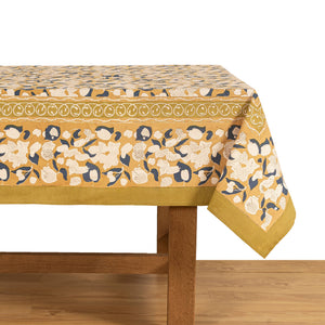 French Tablecloth Forest Harvest Mustard & Blue