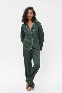 Long Silky Satin Button Up Pajamas