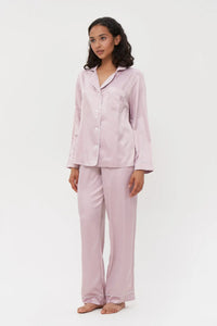 Long Silky Satin Button Up Pajamas