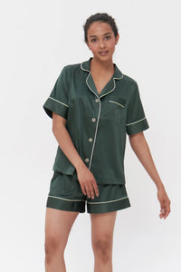 Short Silky Satin Button Up Pajamas