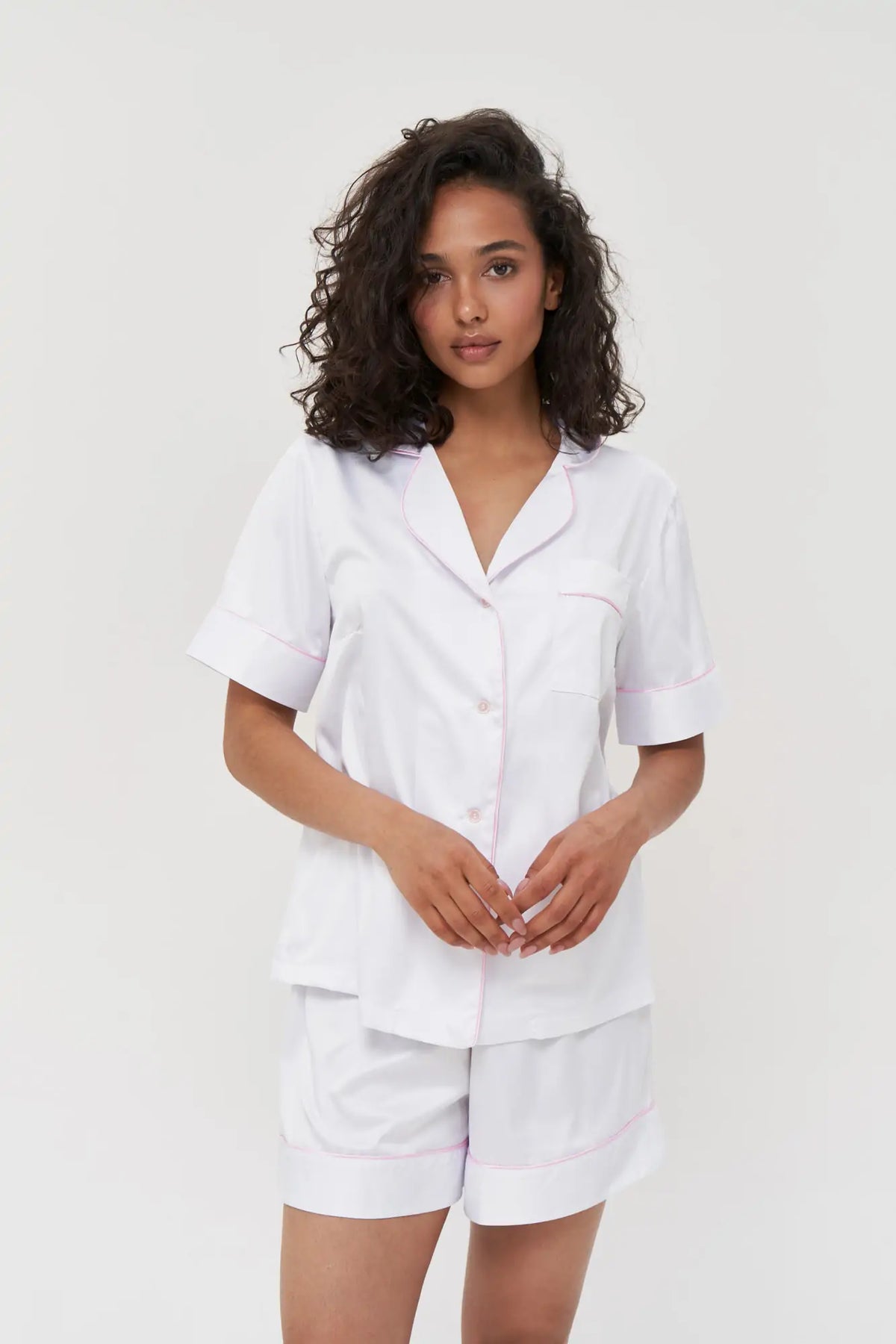 Short Silky Satin Button Up Pajamas