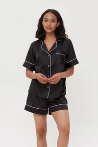 Short Silky Satin Button Up Pajamas