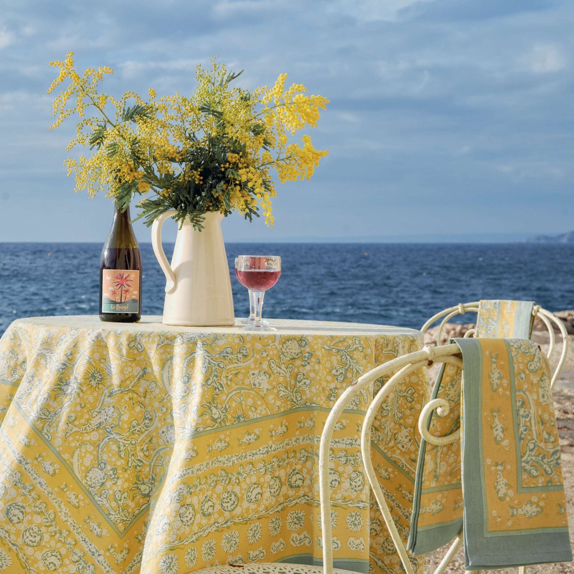 French Tablecloth La Mer Aqua & Citrine