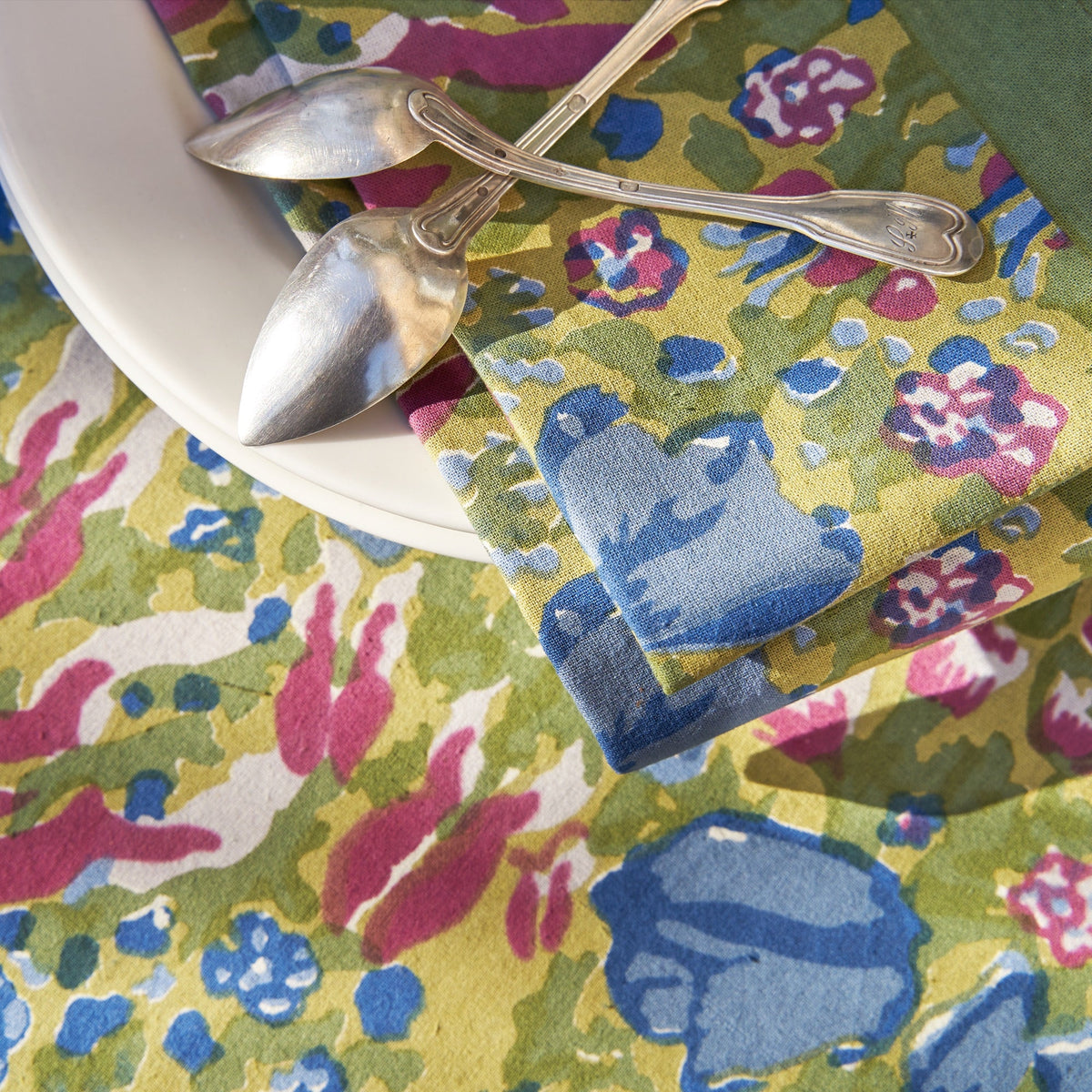 French Tablecloth Jardin Blue & Vert