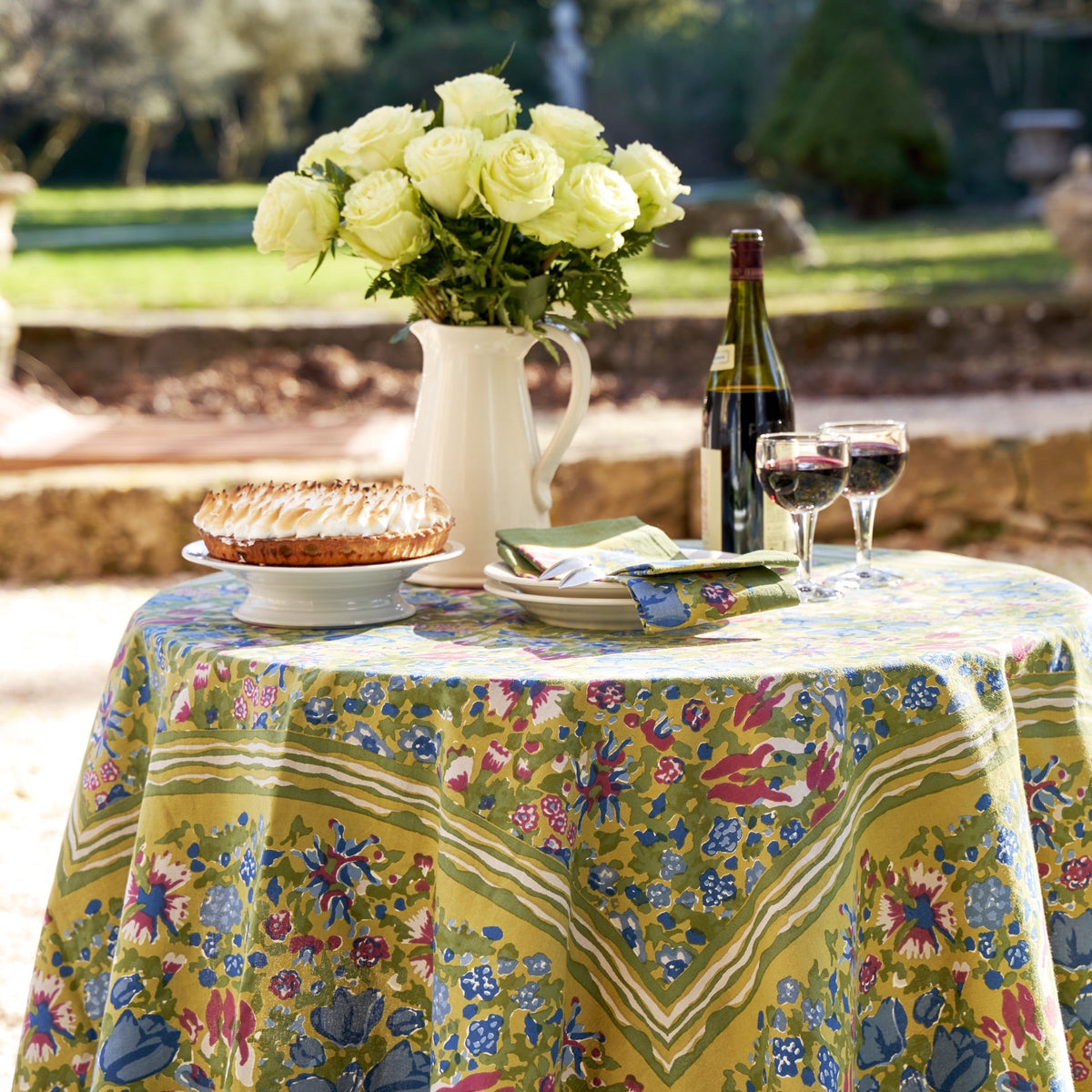 French Tablecloth Jardin Blue & Vert