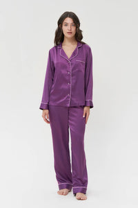 Long Silky Satin Button Up Pajamas