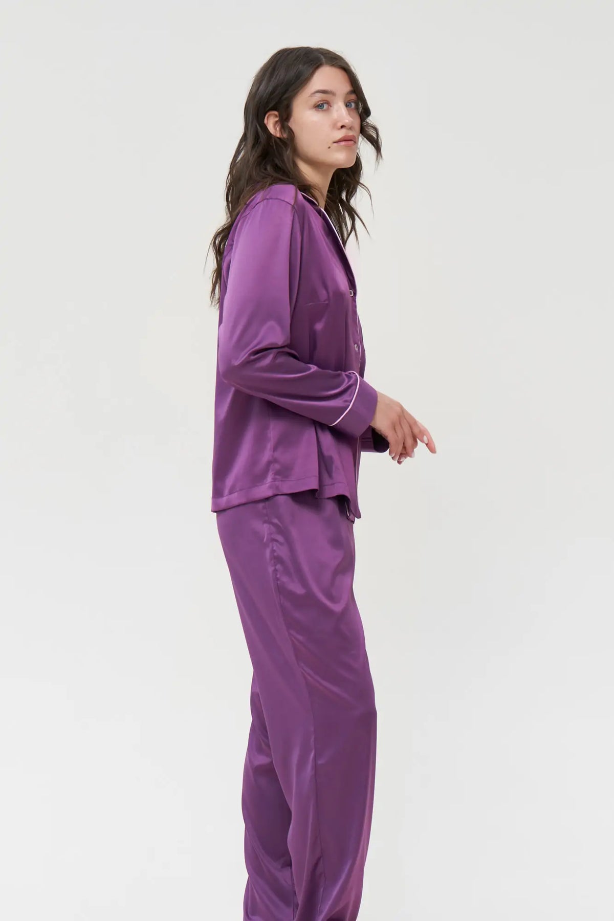 Long Silky Satin Button Up Pajamas