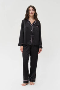 Long Silky Satin Button Up Pajamas