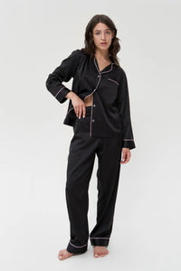 Long Silky Satin Button Up Pajamas