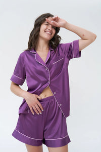 Short Silky Satin Button Up Pajamas