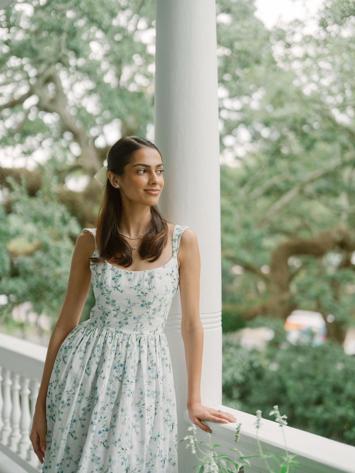 OTM Exclusive: Linen Apple Beaded Floral Embroidered Corset Midi Dress