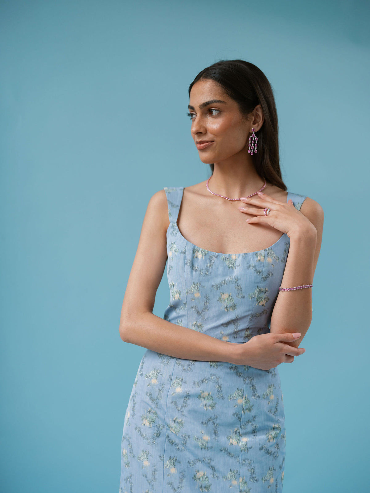 OTM Exclusive: Numa Blue Floral Ikat Corset Dress