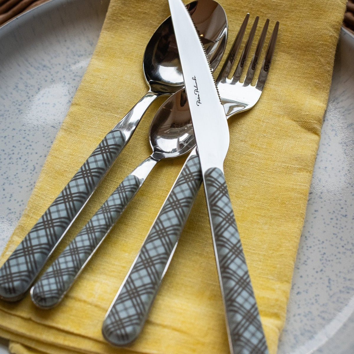 Tartan Cutlery in Blue, Set of 4