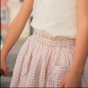 Girls Brown Gingham Skirt