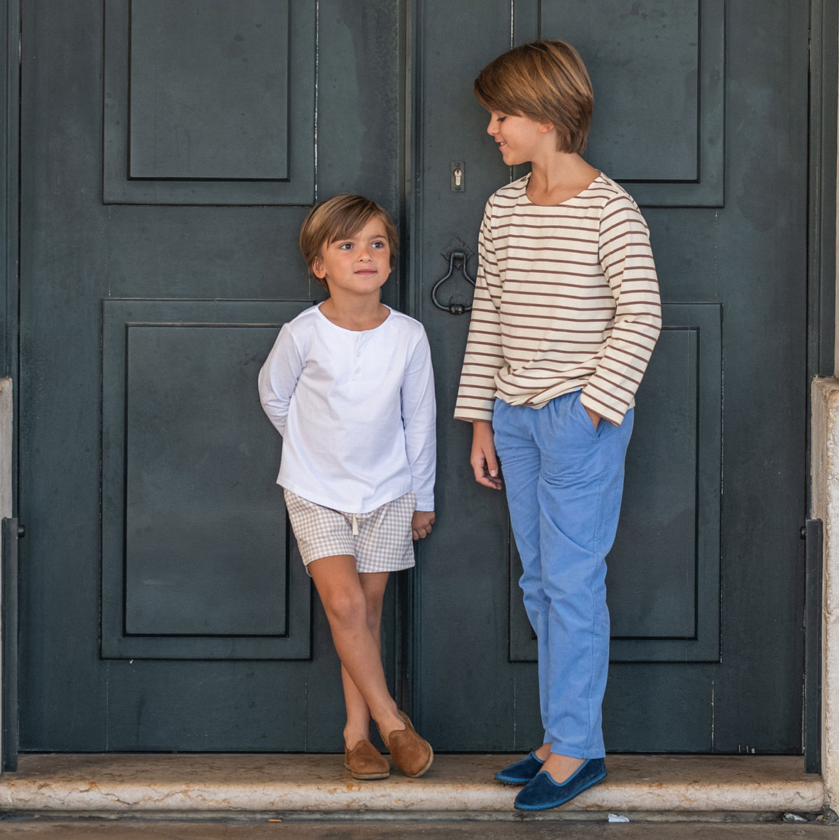 Boys Brown Gingham Ultra-Soft Twill Short