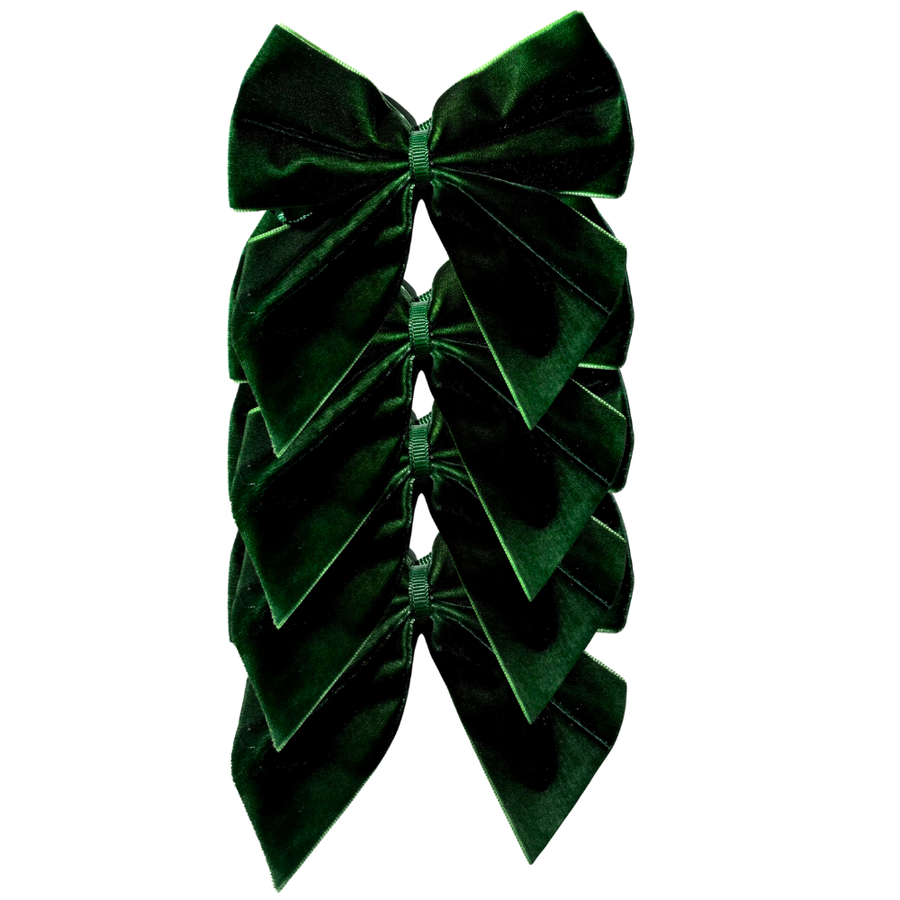 Dark Green Bow Velvet Napkin Ties, Set of 4