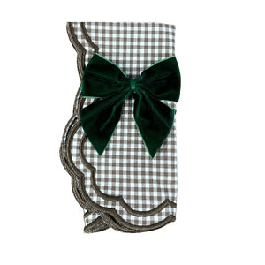 Dark Green Bow Velvet Napkin Ties, Set of 4