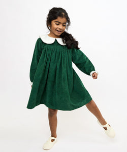 Delphina Dress in Forest Corduroy