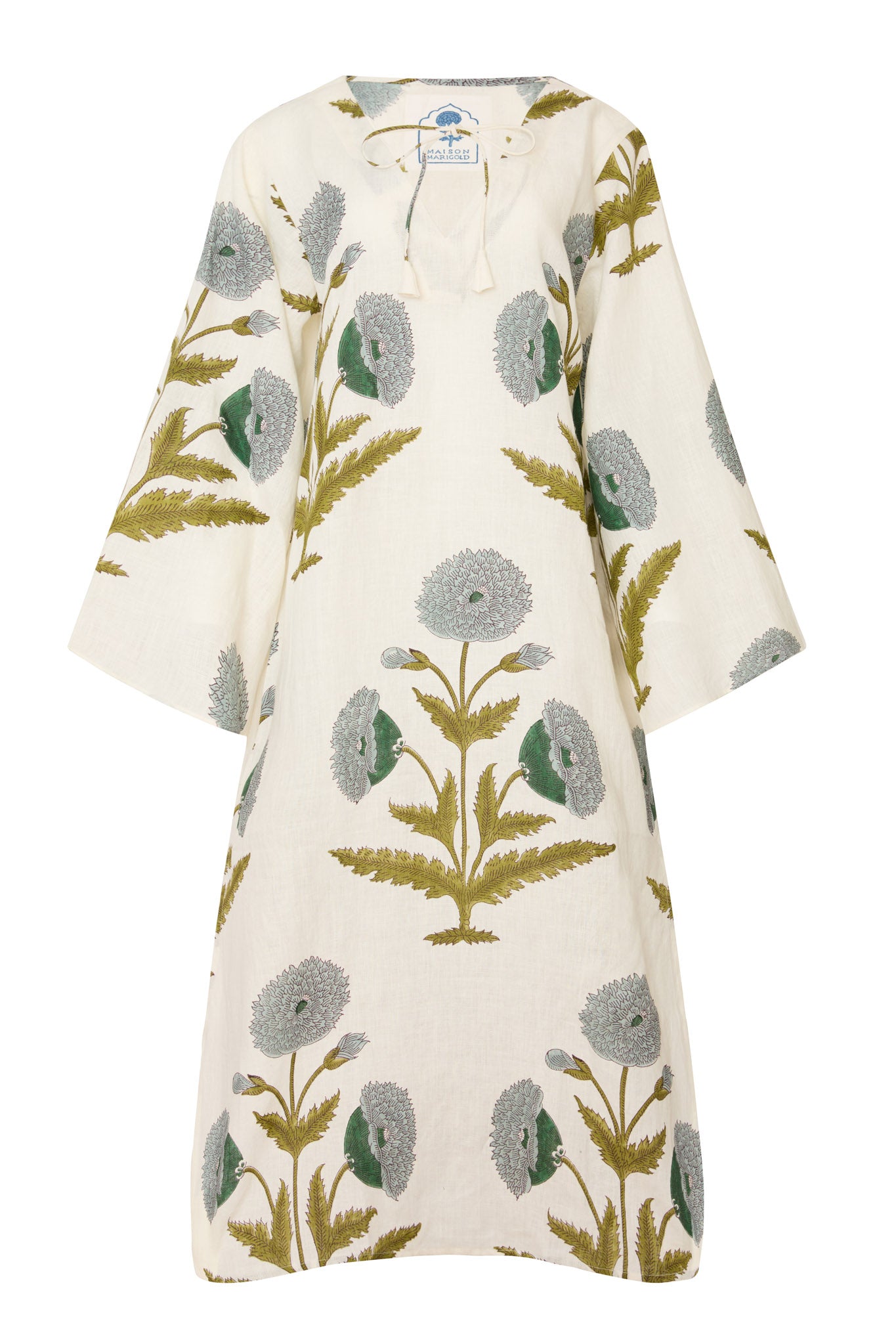 Doha Kaftan in Blue & Green Flower